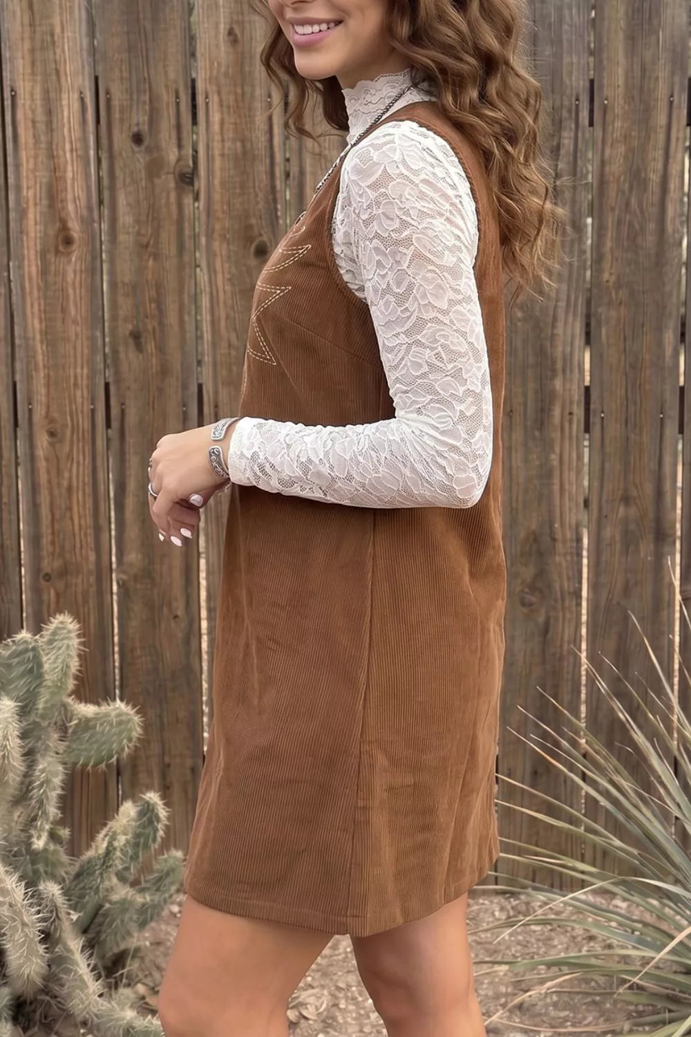 Trendsi Geometric Embroidery Sleeveless Corduroy Shift Dress -