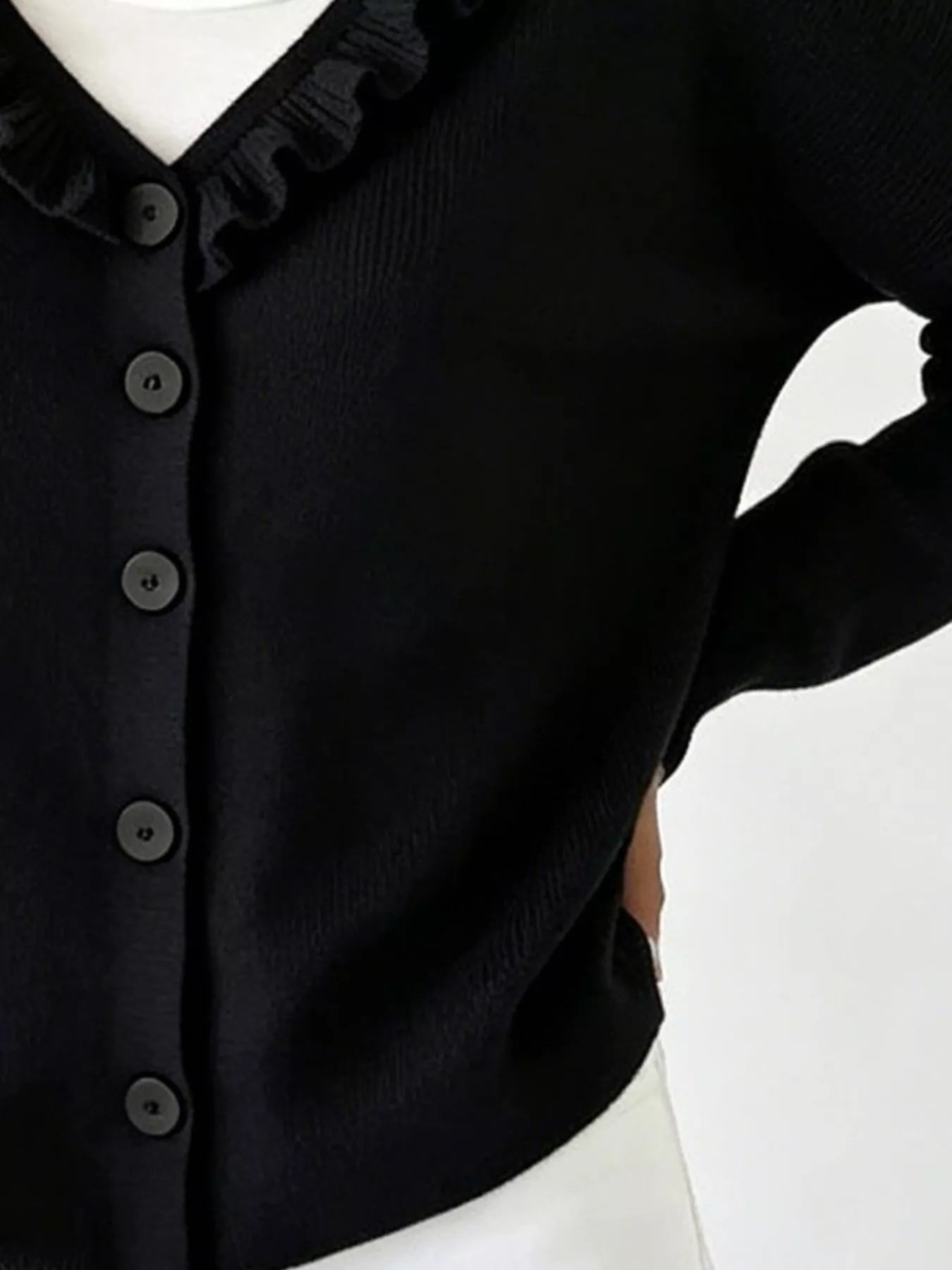 Trendsi Ruffled Neckline Button-Up Cardigan -