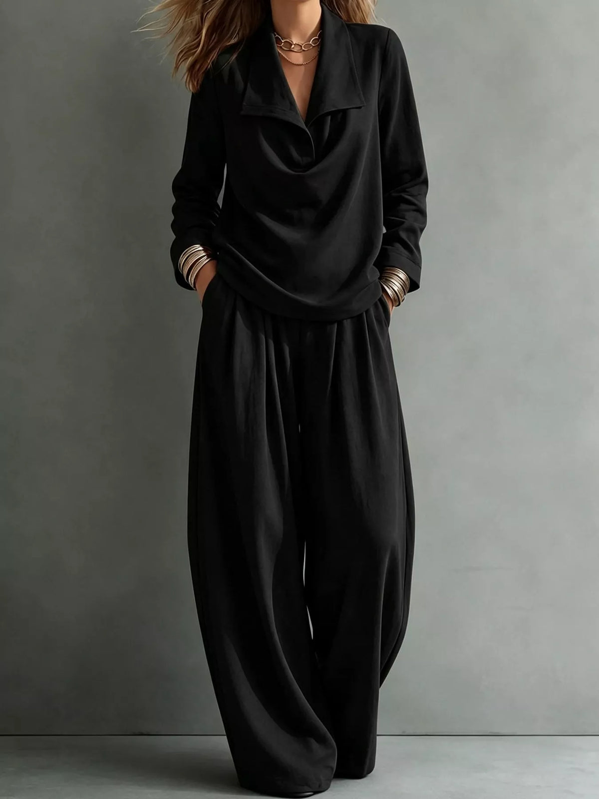 Top and Wide-Leg Pants Set — front view