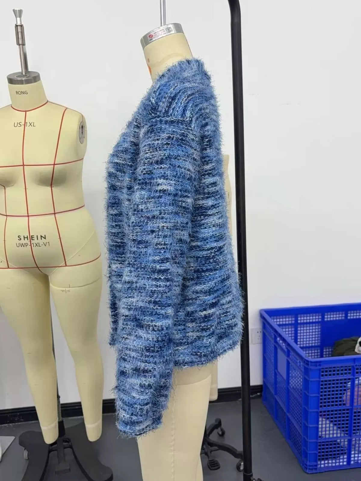 Fuzzy Knit V-Neck Button-Down Cardigan — side view