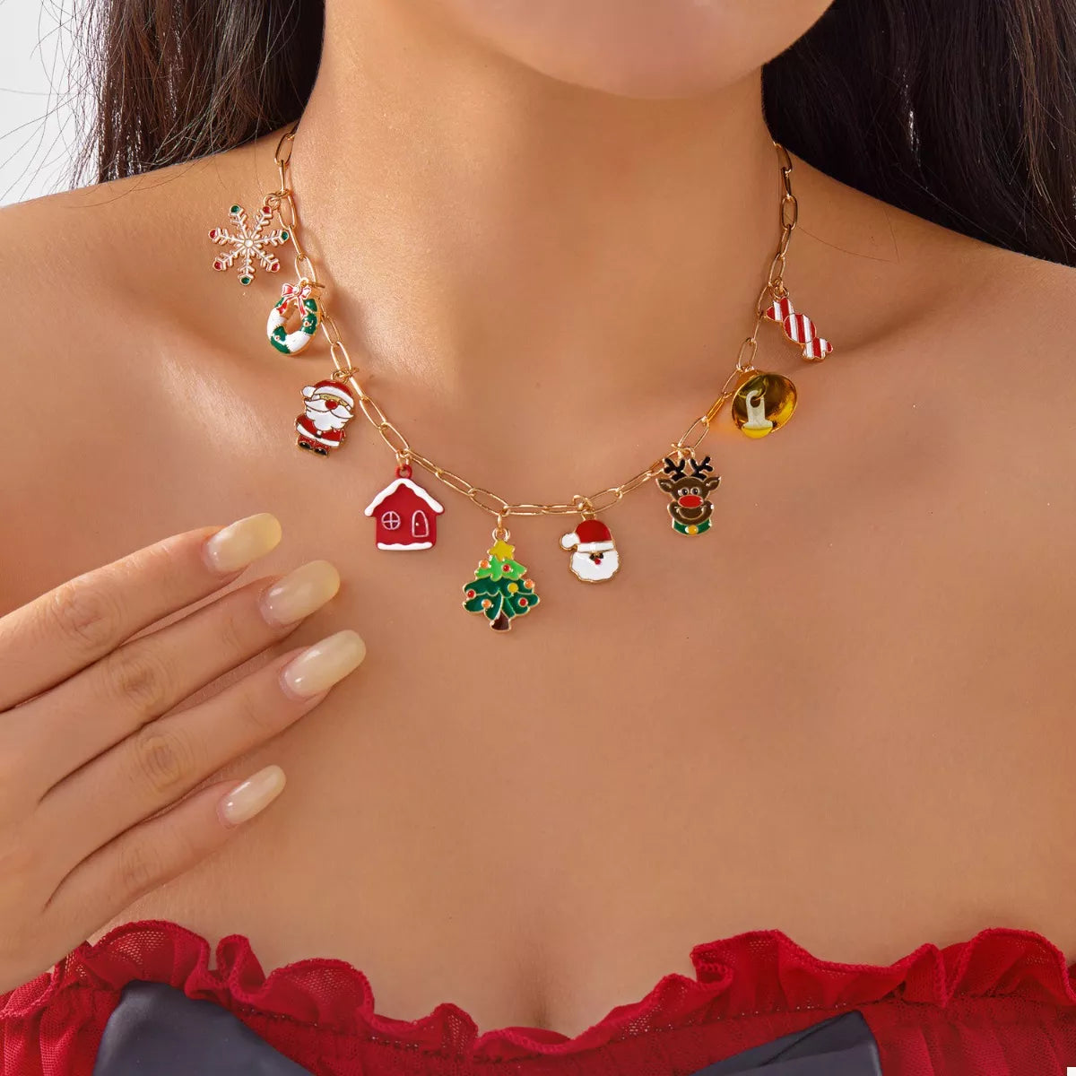 Trendsi 18K Gold-Plated Christmas Charm Necklace -