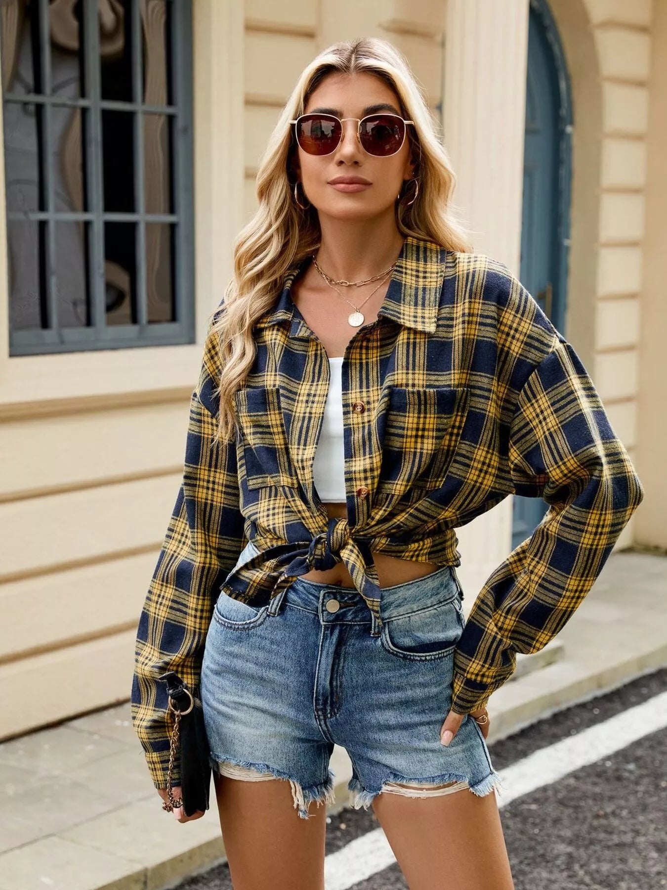 Trendsi Plaid Button Up Shirt -