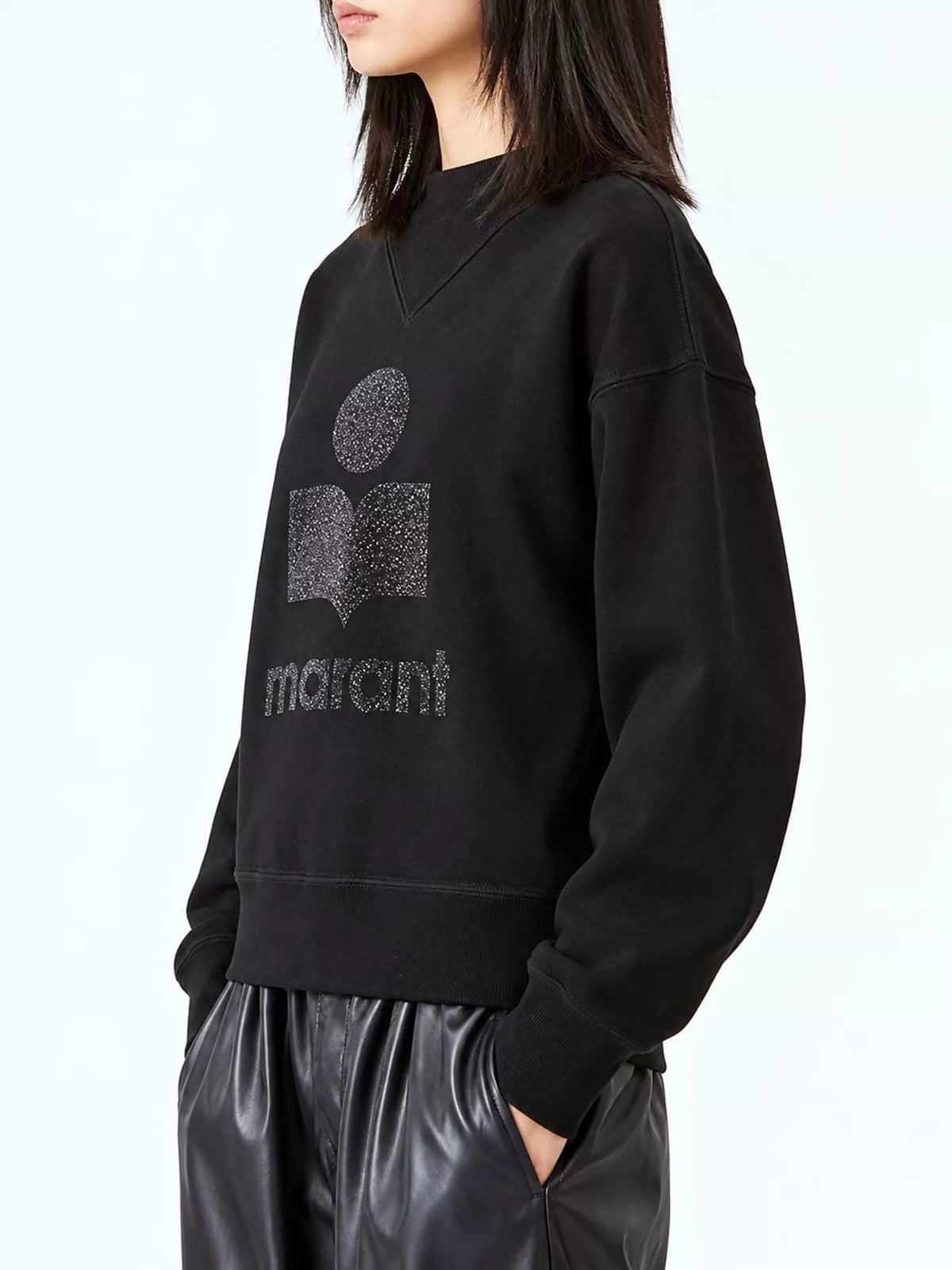 Black v-neck dropped shoulder graphic sweatshirt