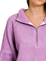 Trendsi Zenana Ribbed Two Tone Half Zip Sweater -
