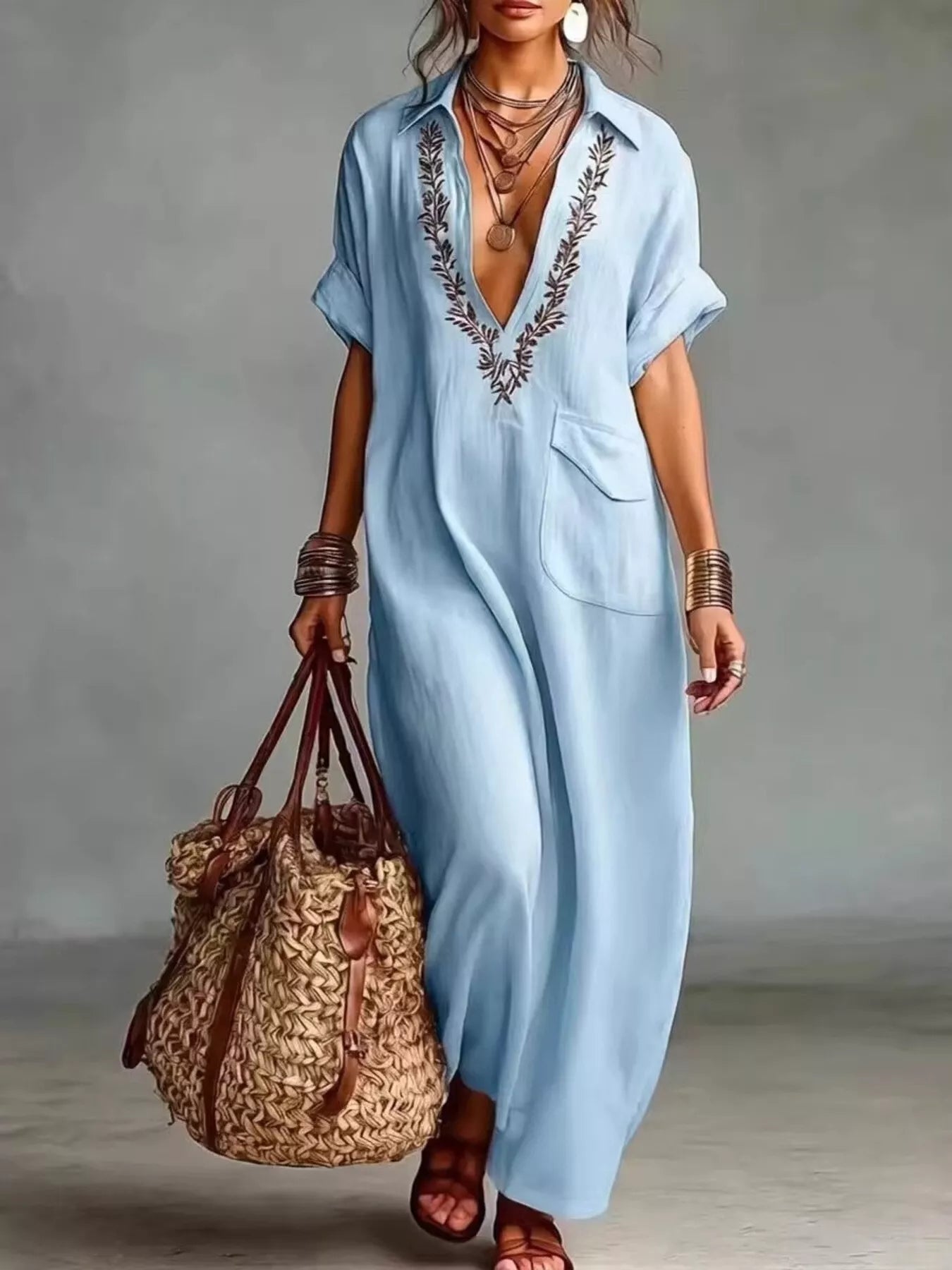 Trendsi Full Size Bohemian Embroidered Maxi Dress Plus Size - Dresses