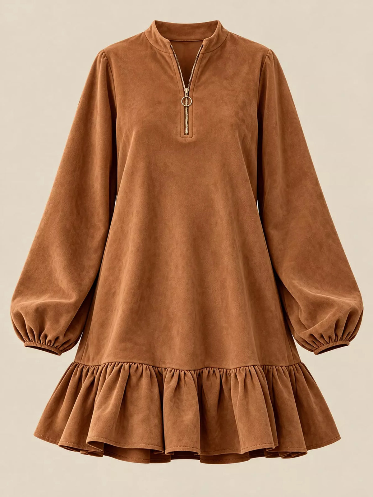 Quarter-zip dress, brown flat lay
