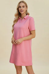 Trendsi Double Take Full Size Texture Short Sleeve Dress - Dresses