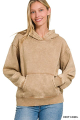 Trendsi Zenana Fleece Acid Wash Kangaroo Pocket Hoodie -