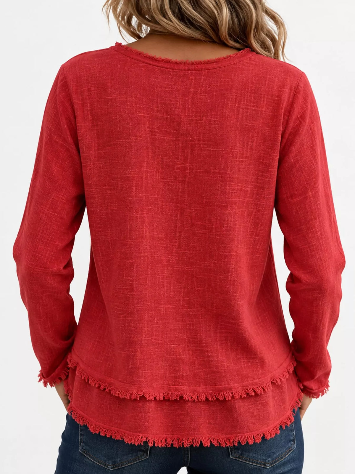 Frayed-hem blouse, red back