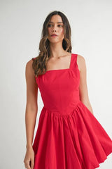 Trendsi MABLE Poplin Square Neckline Bubble Mini Dress -