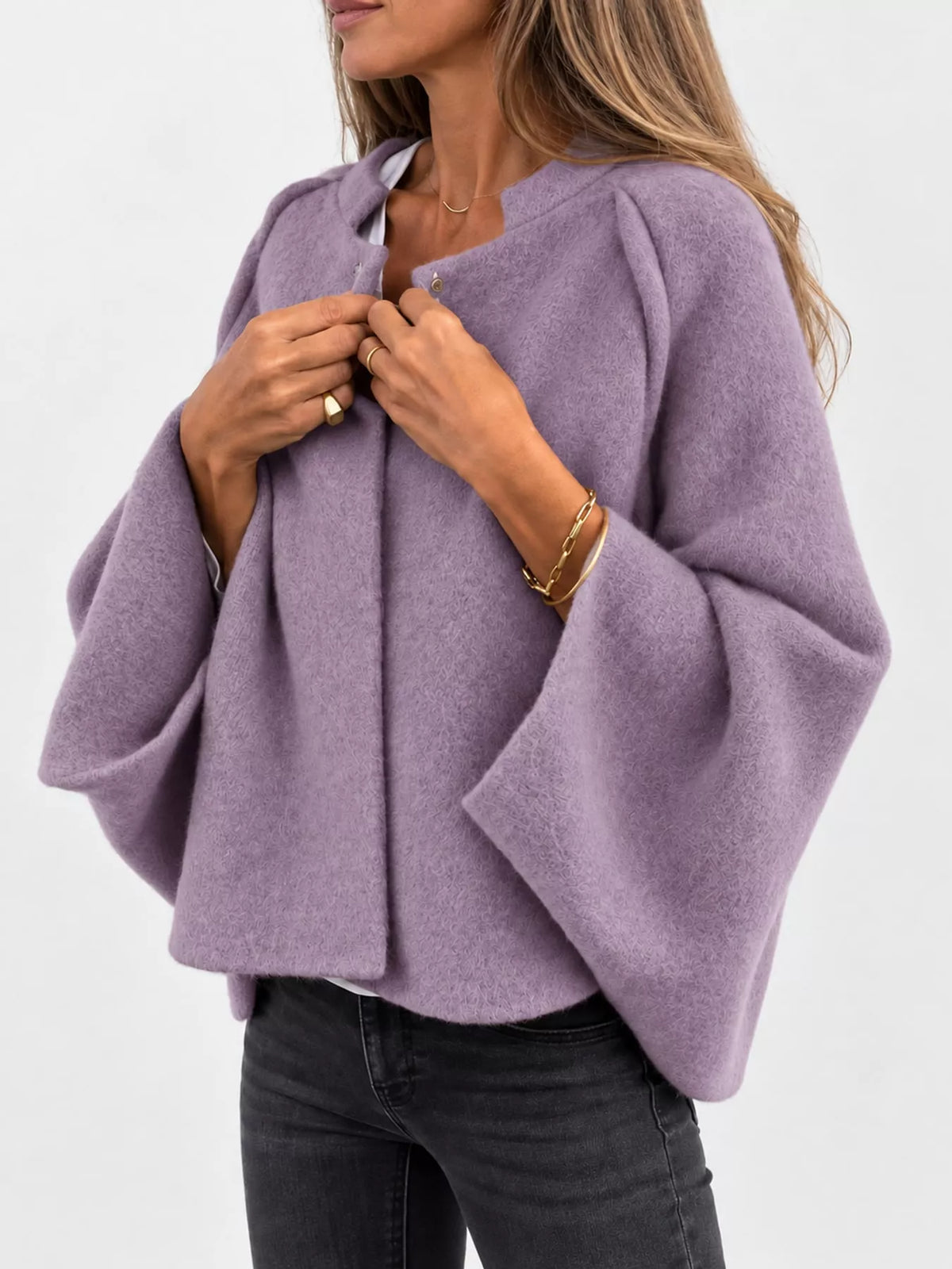 Fuzzy Texture Open-Front Cropped Jacket — side view