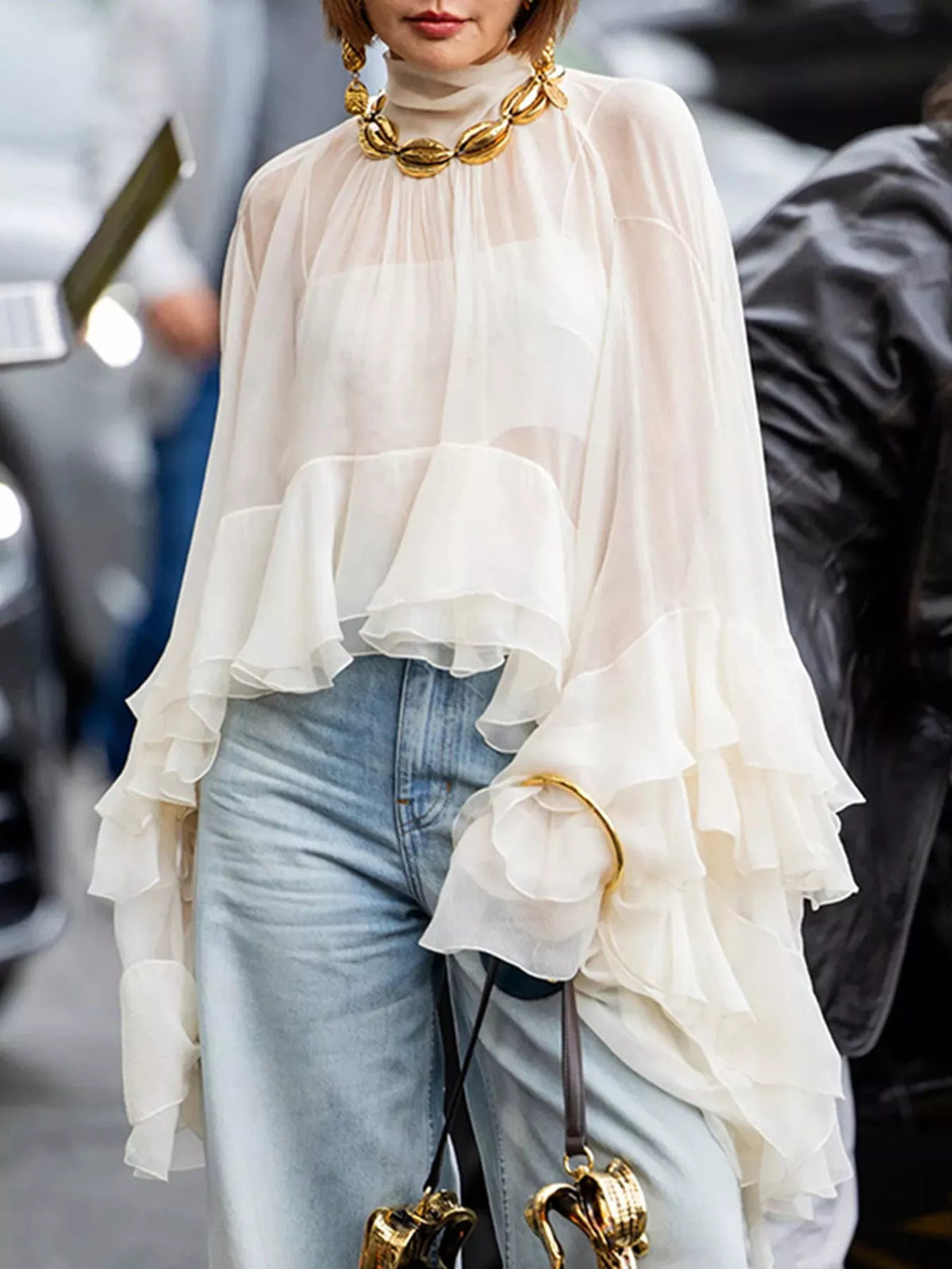 Off-White ruffled turtleneck long sleeve blouse