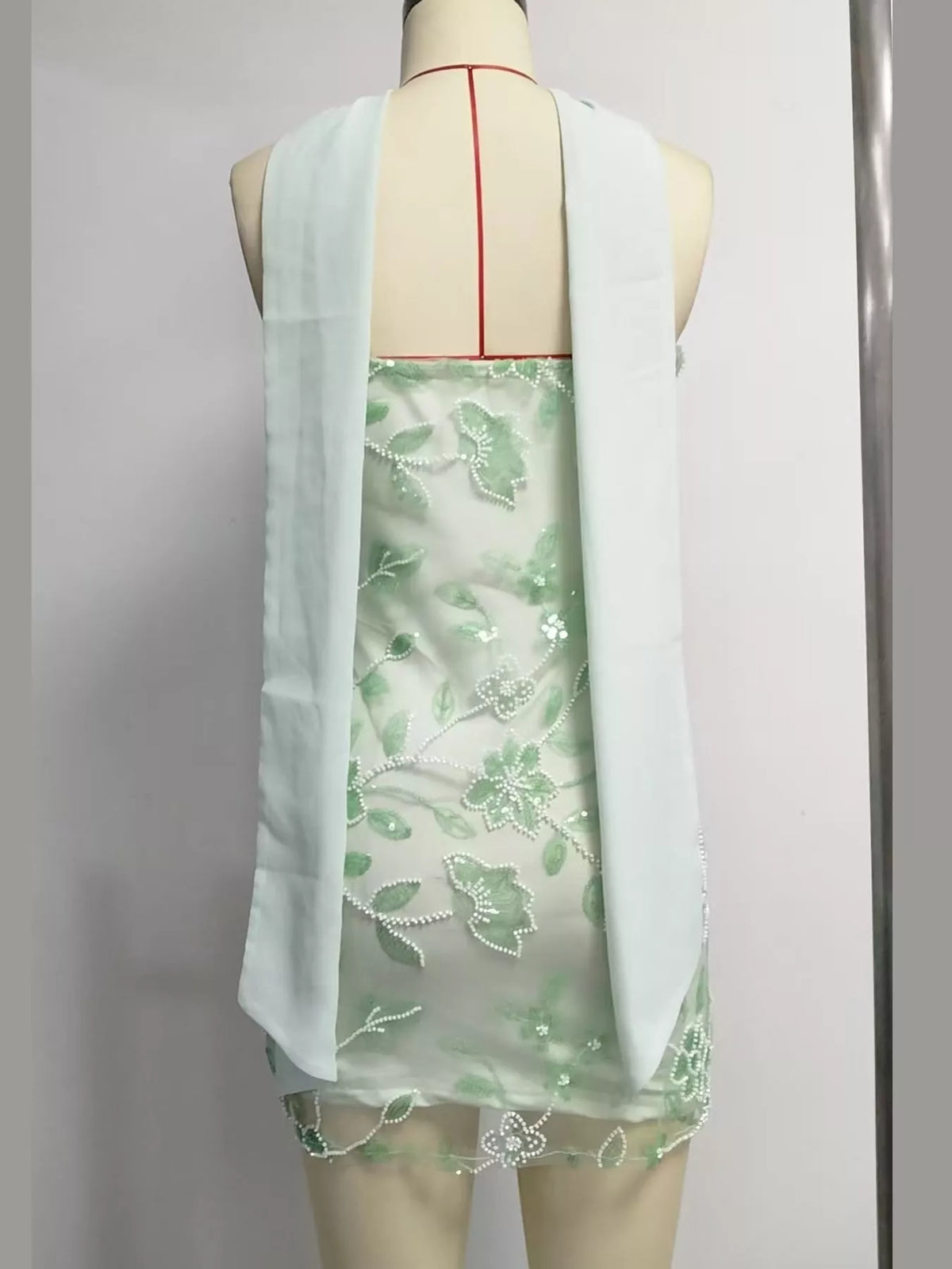 strapless mini dress, back view