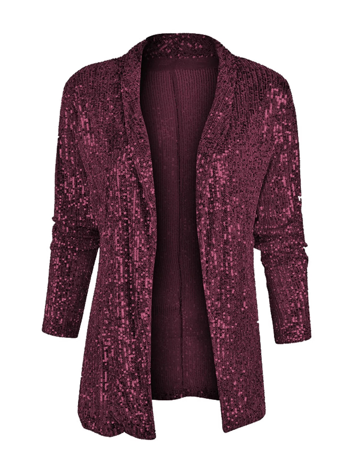 Sequin Open-Front Blazer in burgundy