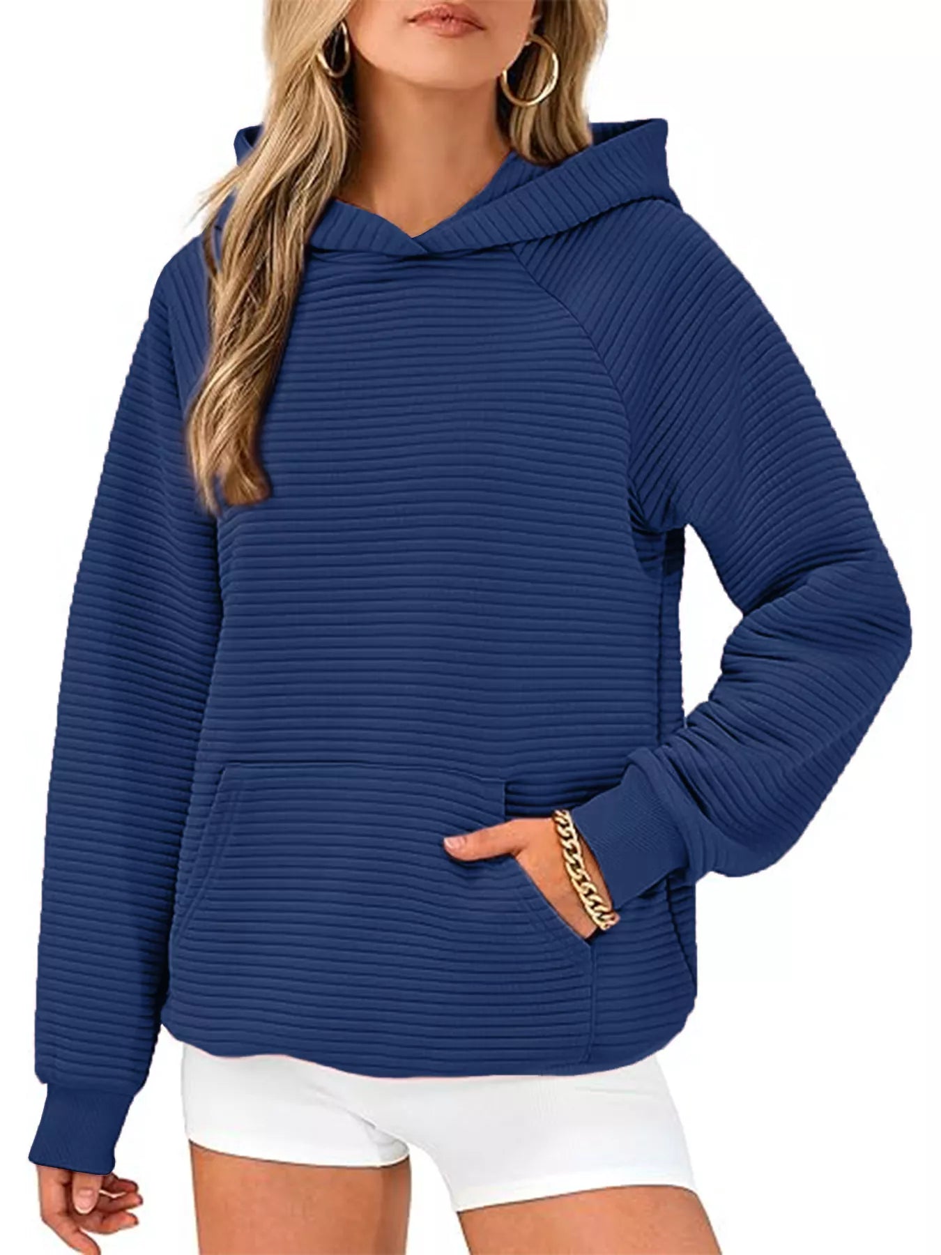 Trendsi Texture Kangaroo Pocket Raglan Sleeve Hoodie -