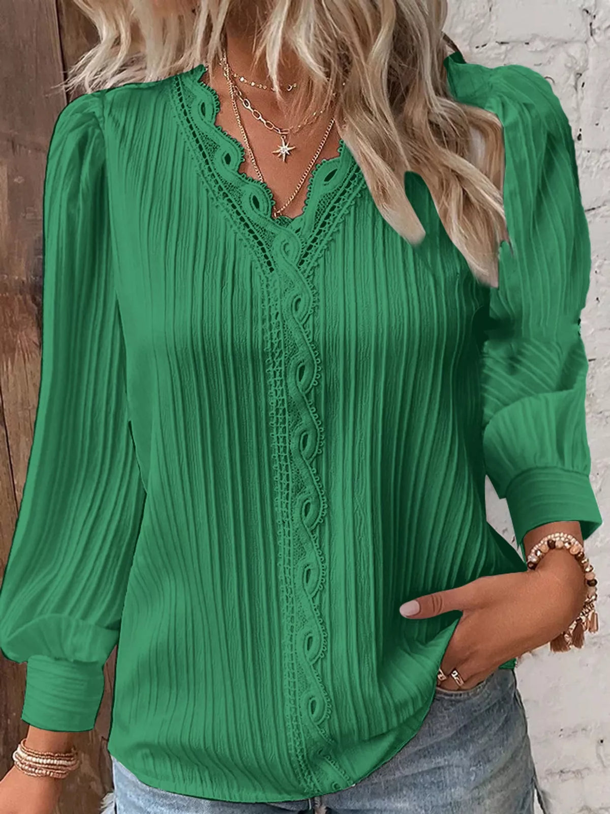 Dark green long-sleeve blouse