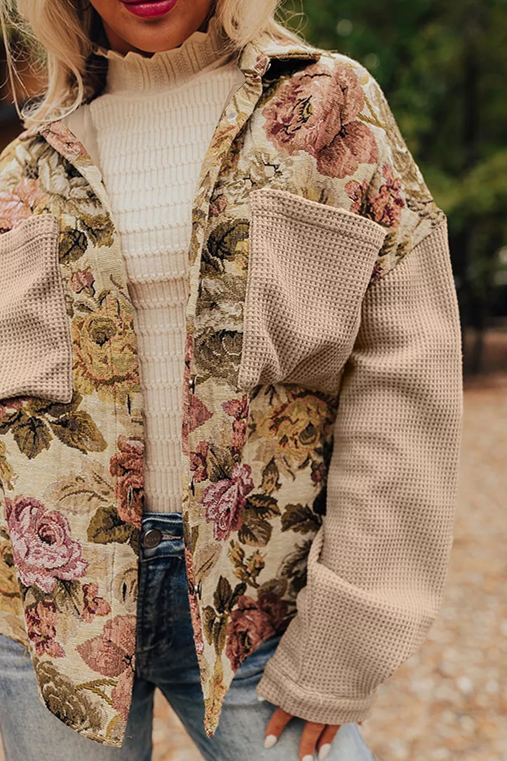 Trendsi Floral Button Up Long Sleeve Shacket -