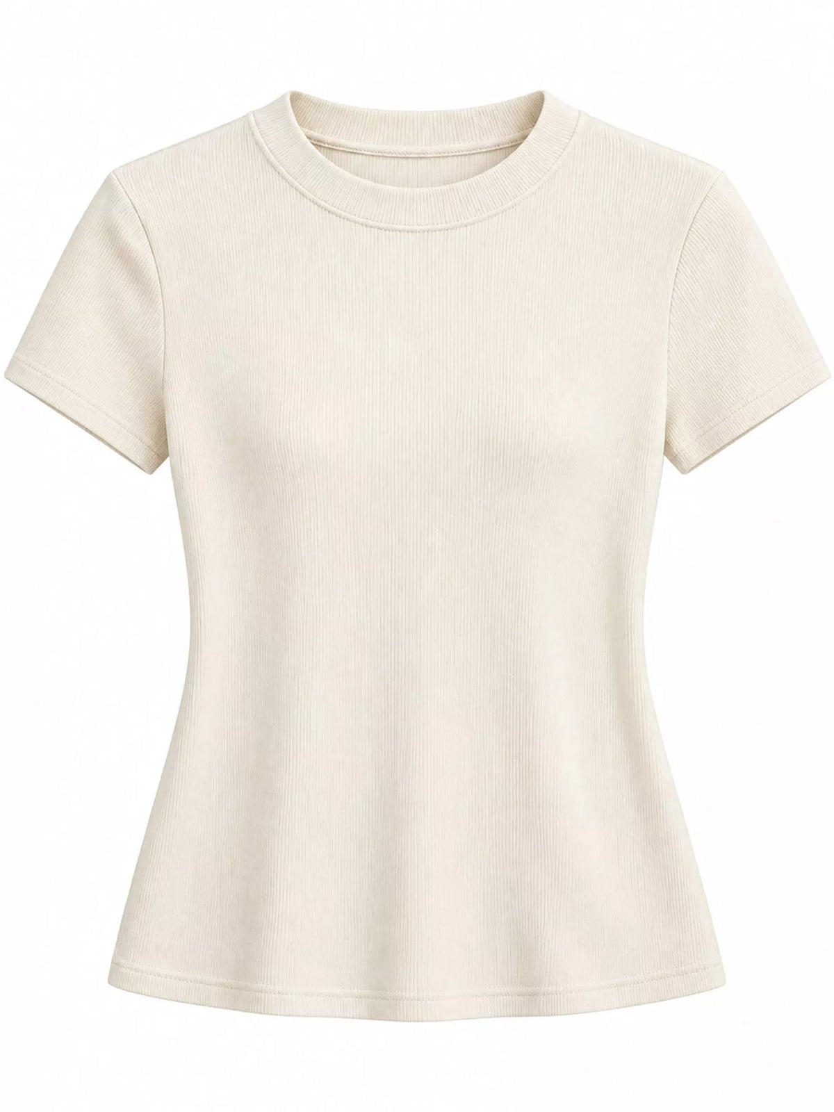 Cream slim-fit crew neck T-shirt, front view