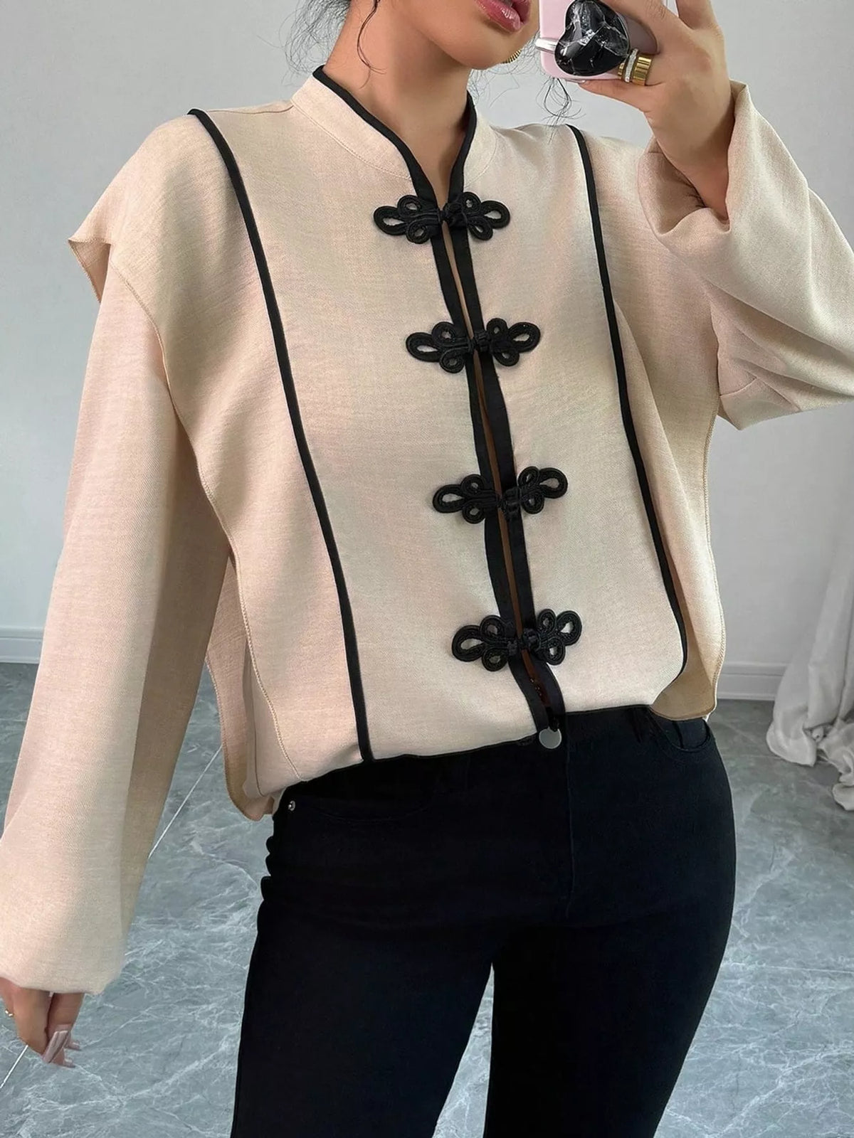 Cream chinese-style mandarin collar blouse