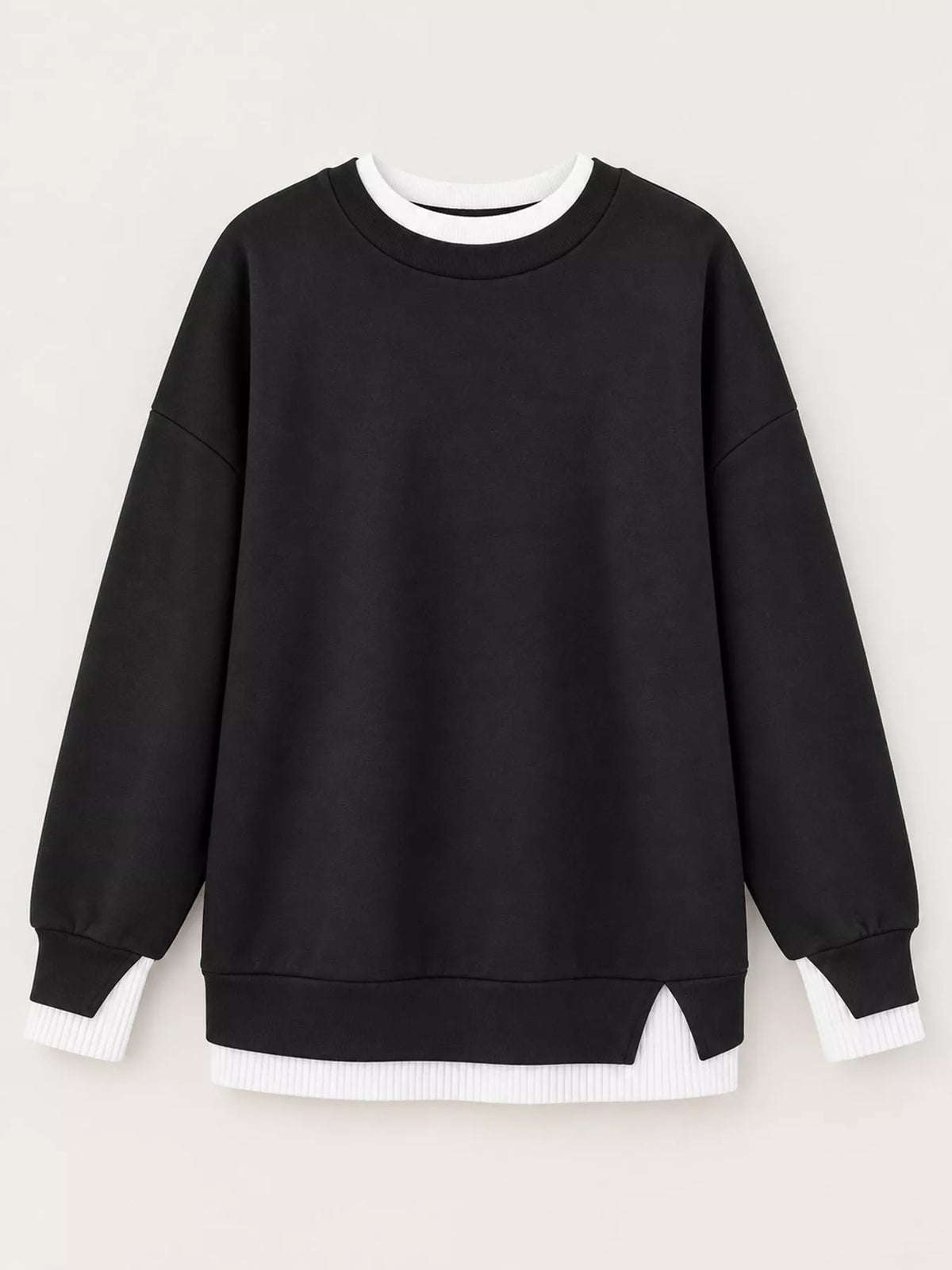 Layered Look Crew Neck Sweatshirt in black, front view