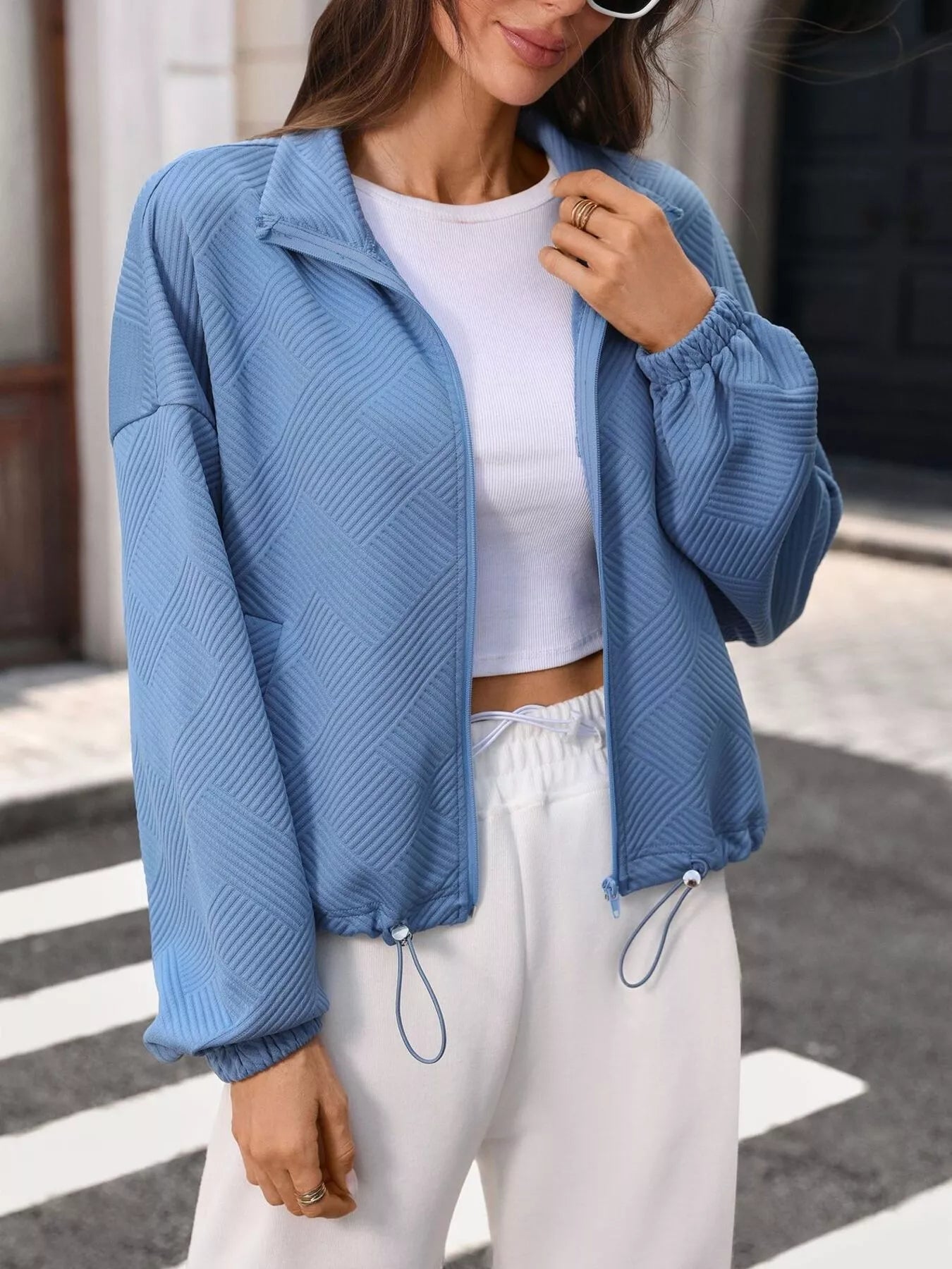 Trendsi Textured Zip-Up Casual Jacket -