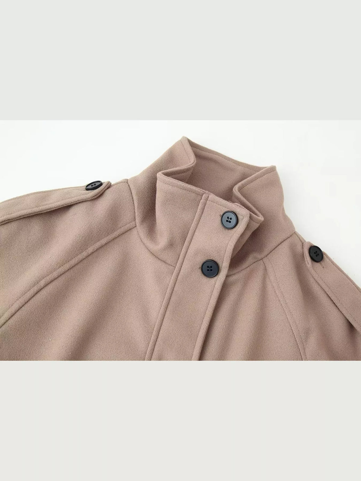 Taupe zip-up stand-collar jacket — design and construction details