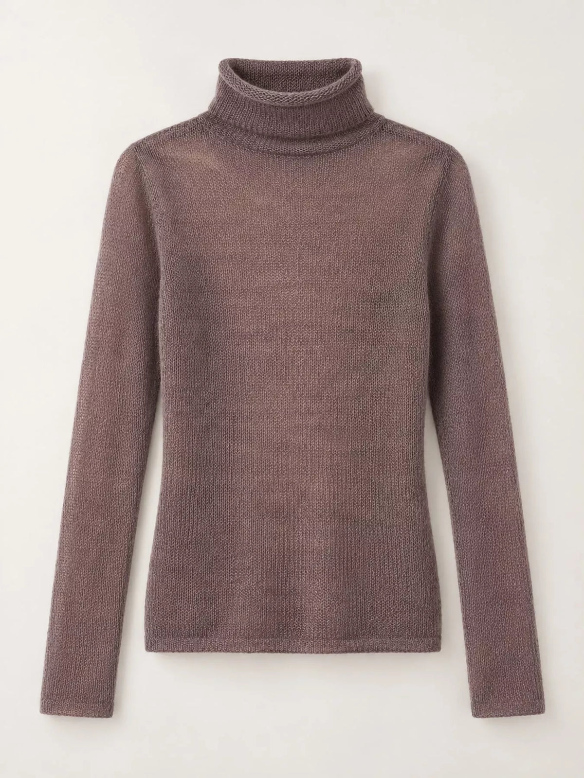 Women's Sheer Turtleneck Knit Top in brown — flat lay view