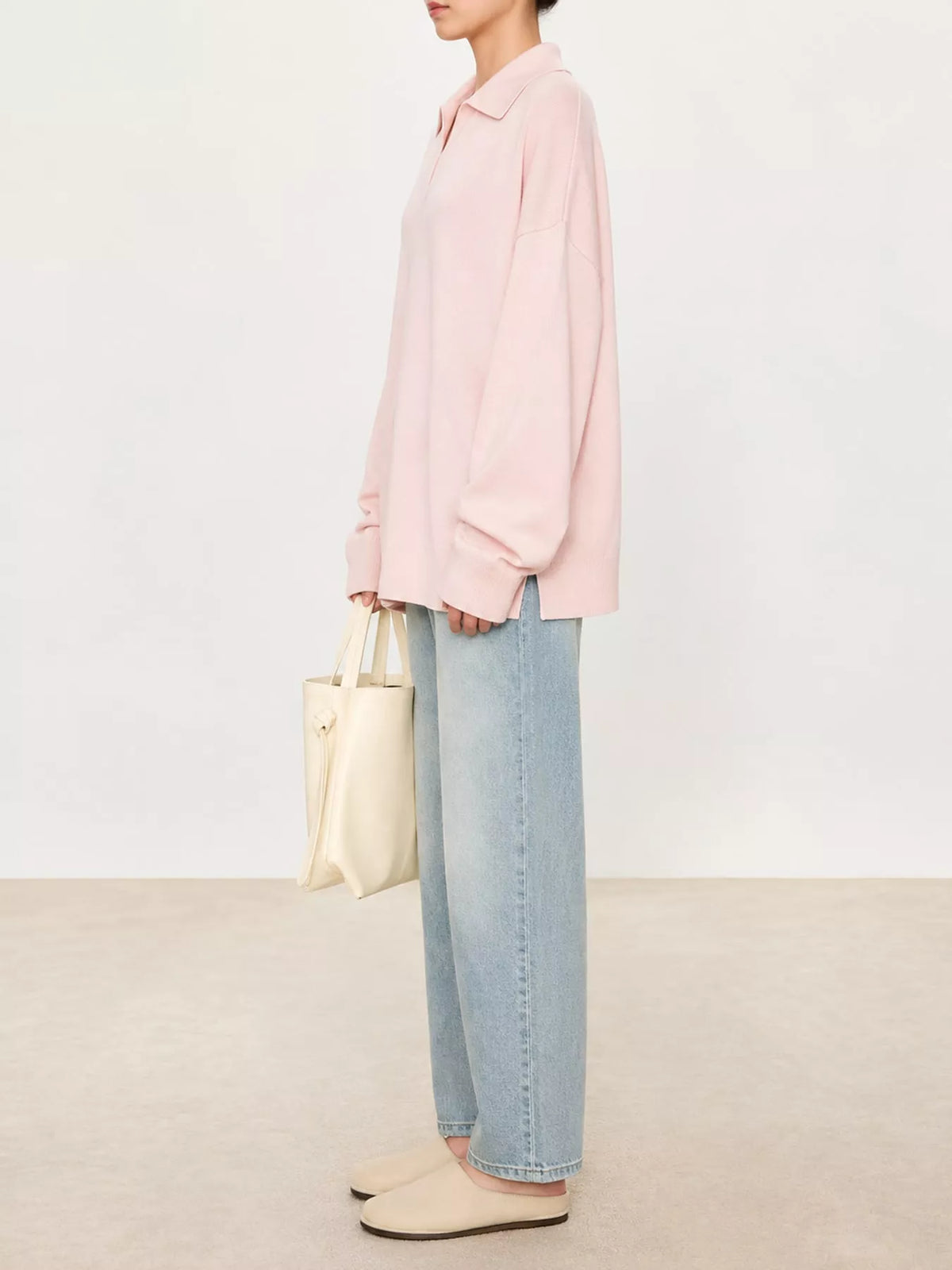 Pink dropped shoulder polo collar sweater