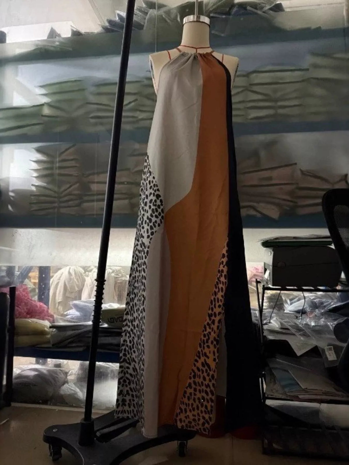 Trendsi Color-Block Leopard Print Sleeveless Maxi Dress -