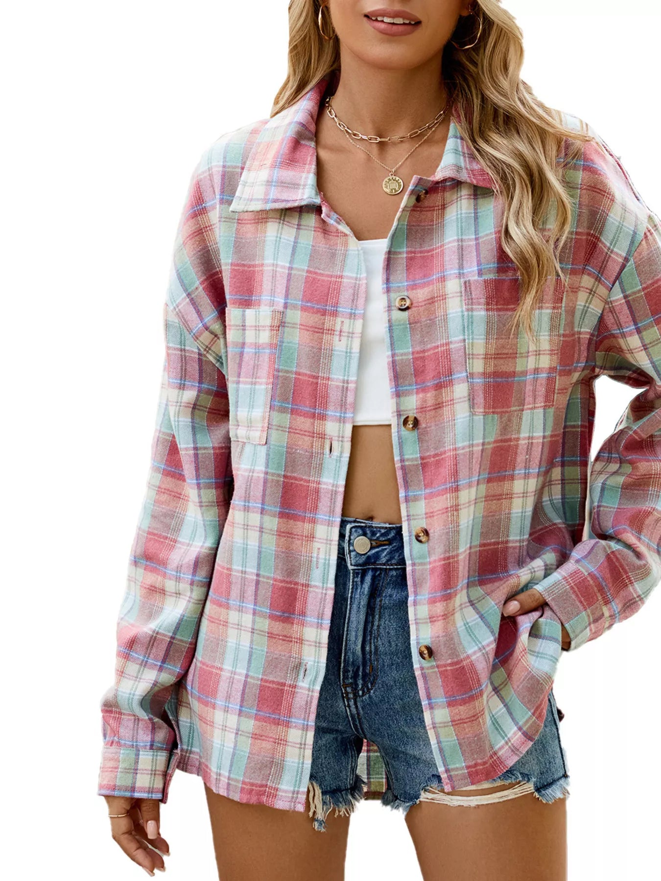 Trendsi Plaid Button Up Shirt -