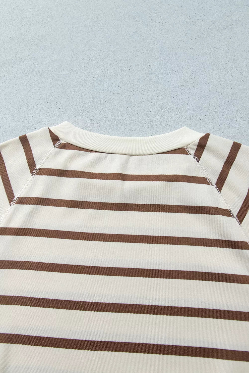 Beige striped long sleeve top and drawstring pants set