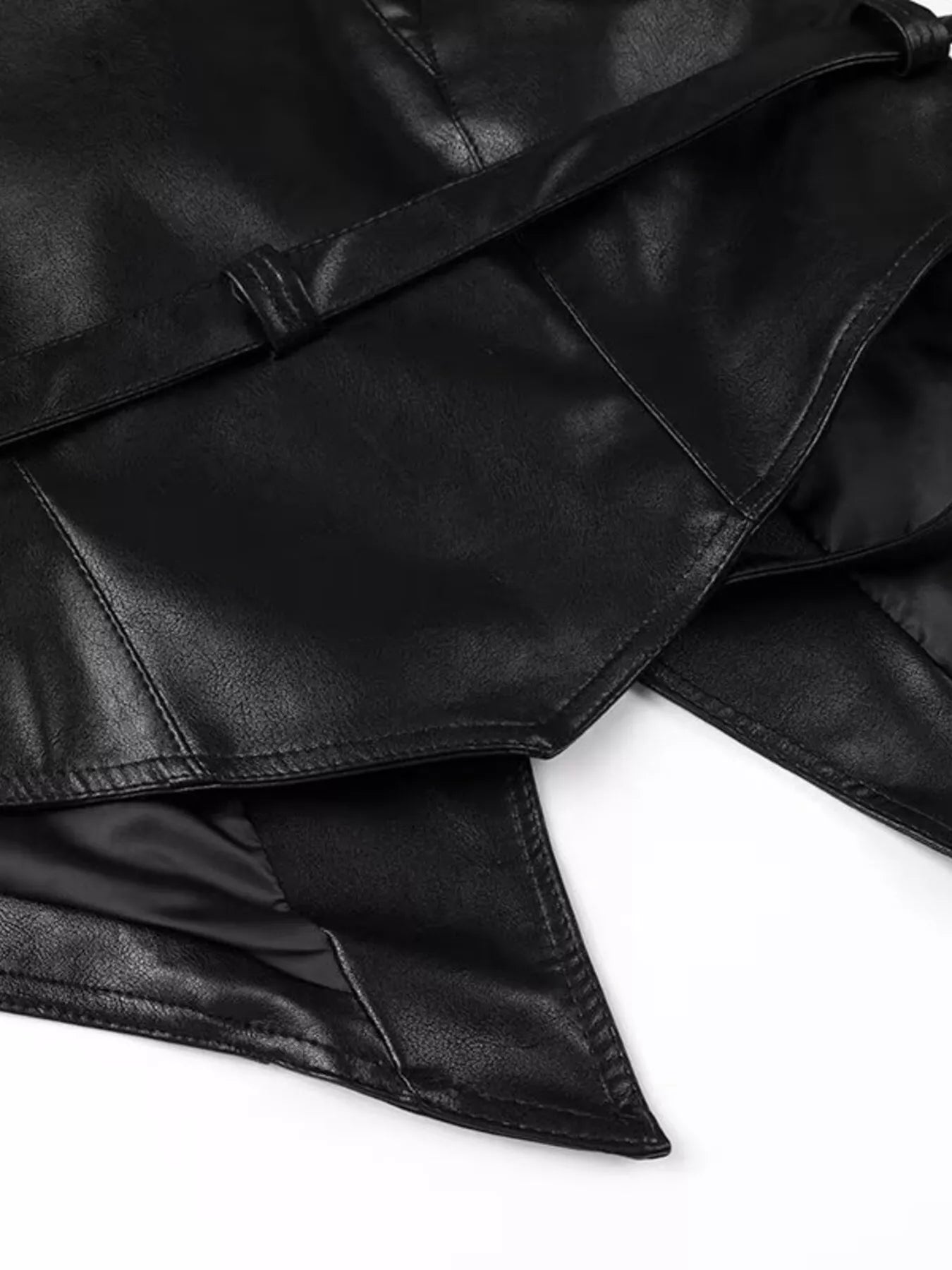 Trendsi Belted Leather Jacket with Shawl Collar -