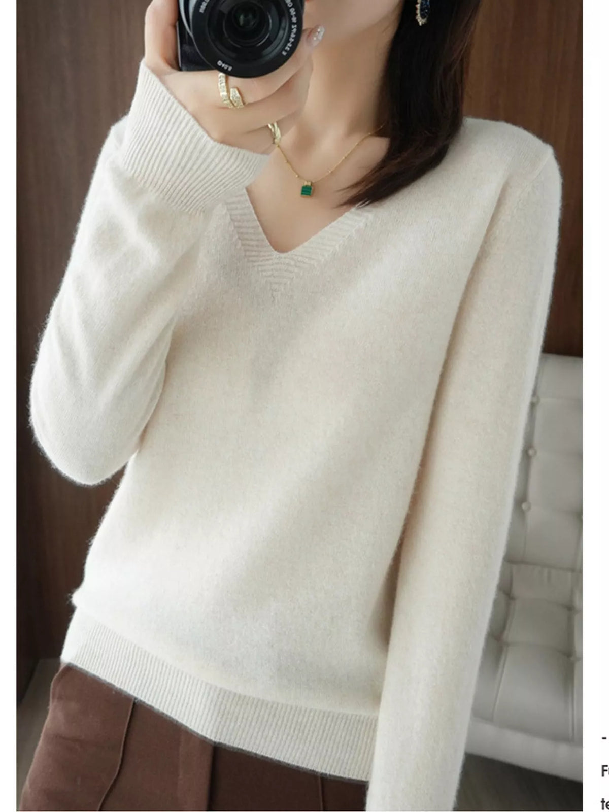 V-Neck Knit Sweater, detail view in white