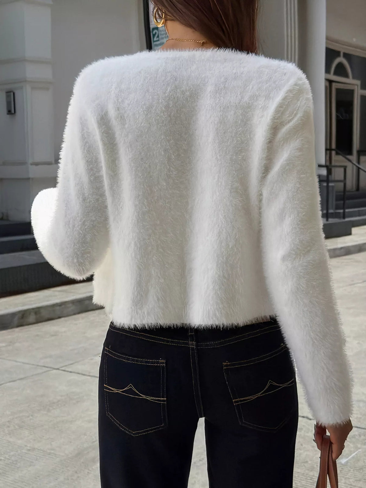 Fuzzy knit button-down cardigan