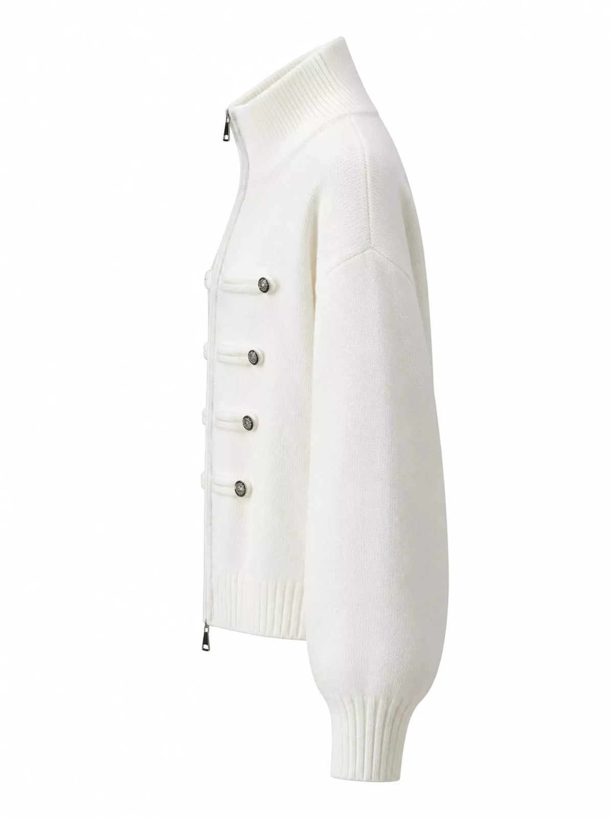 White turtleneck zip-up cardigan