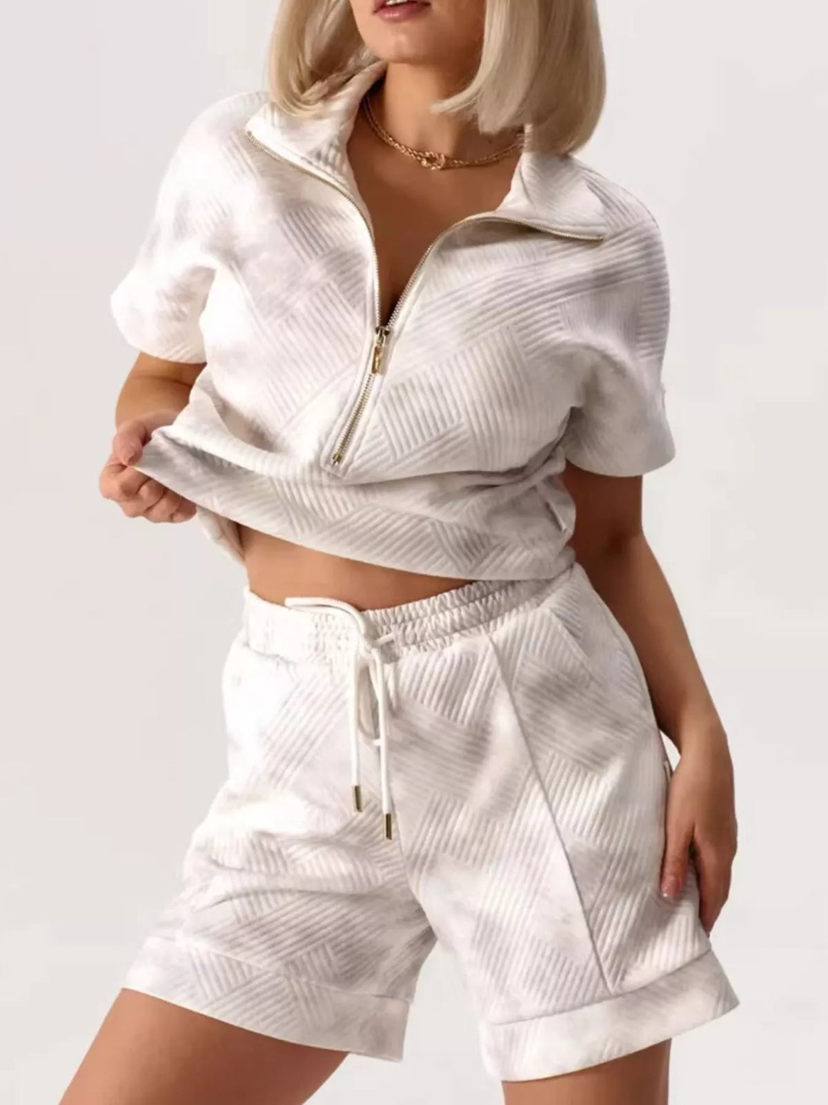 Trendsi Half Zip Short Sleeve Top and Shorts Set -