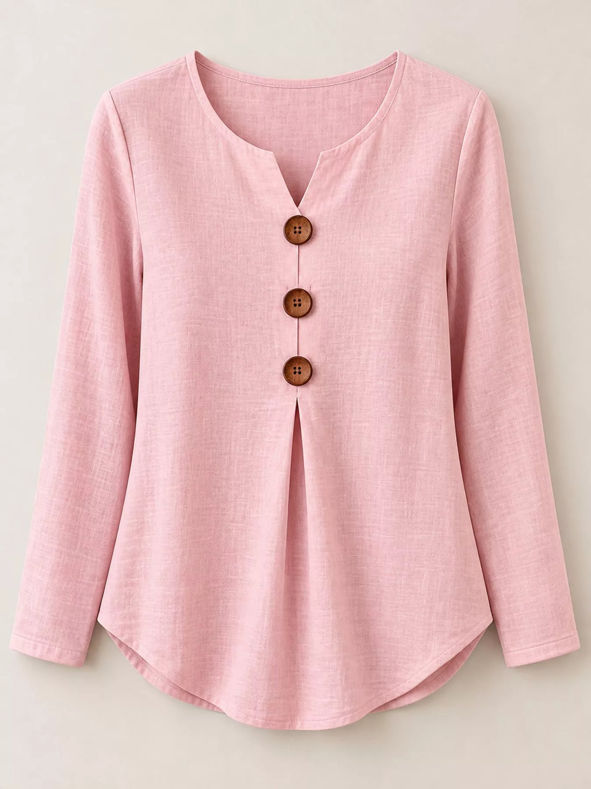 Pink long sleeve decorative button blouse