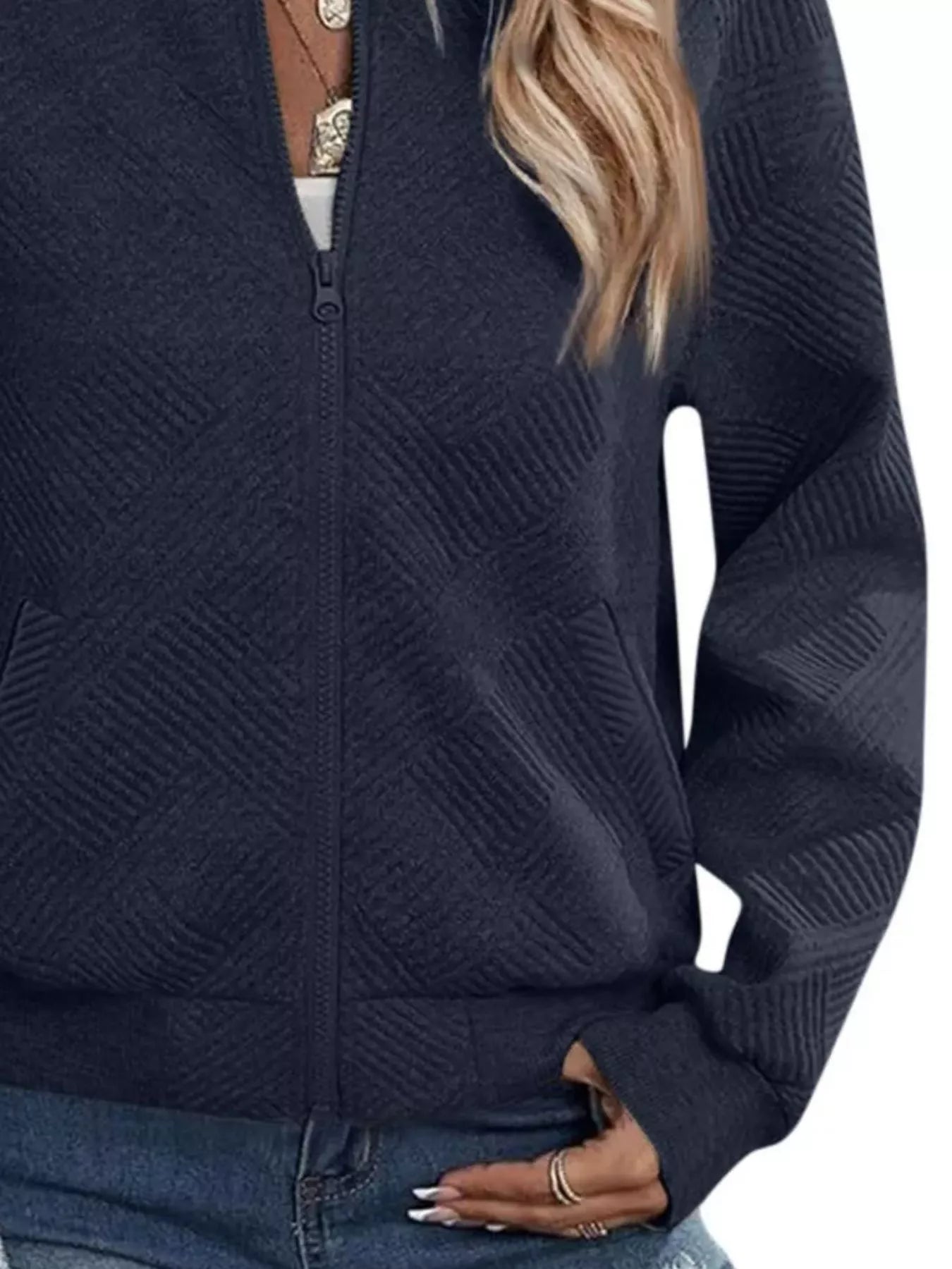 Trendsi Textured Knit Zip-Up Jacket -