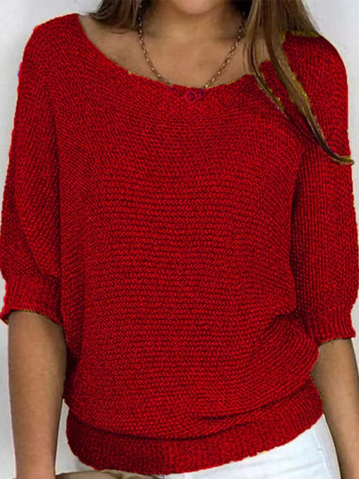 Red three-quarter sleeve sweater
