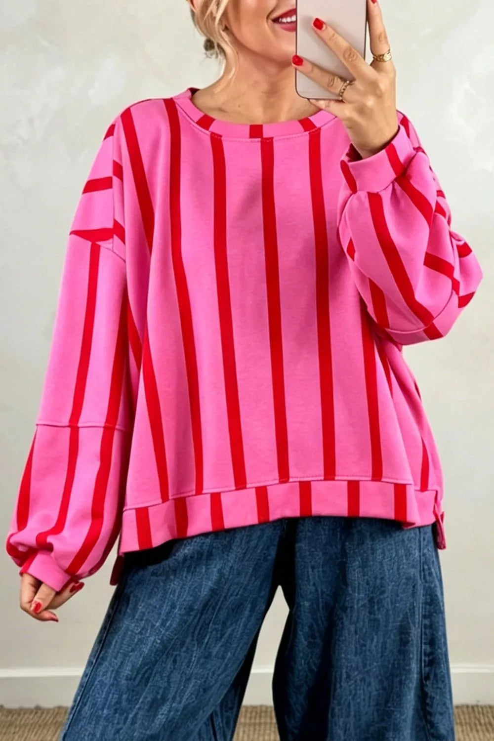 Trendsi Striped Dropped Shoulder Oversized Sweatshirt -