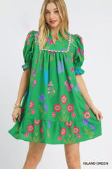 Trendsi Umgee Multi Flower Print V-Neck Dress -