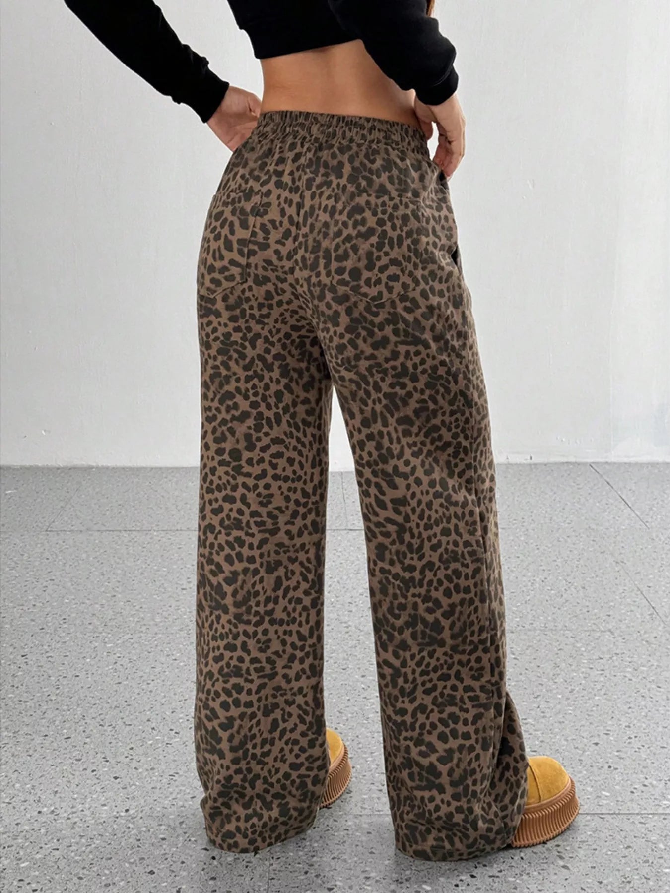 Trendsi Leopard Wide-Leg Drawstring Pants -