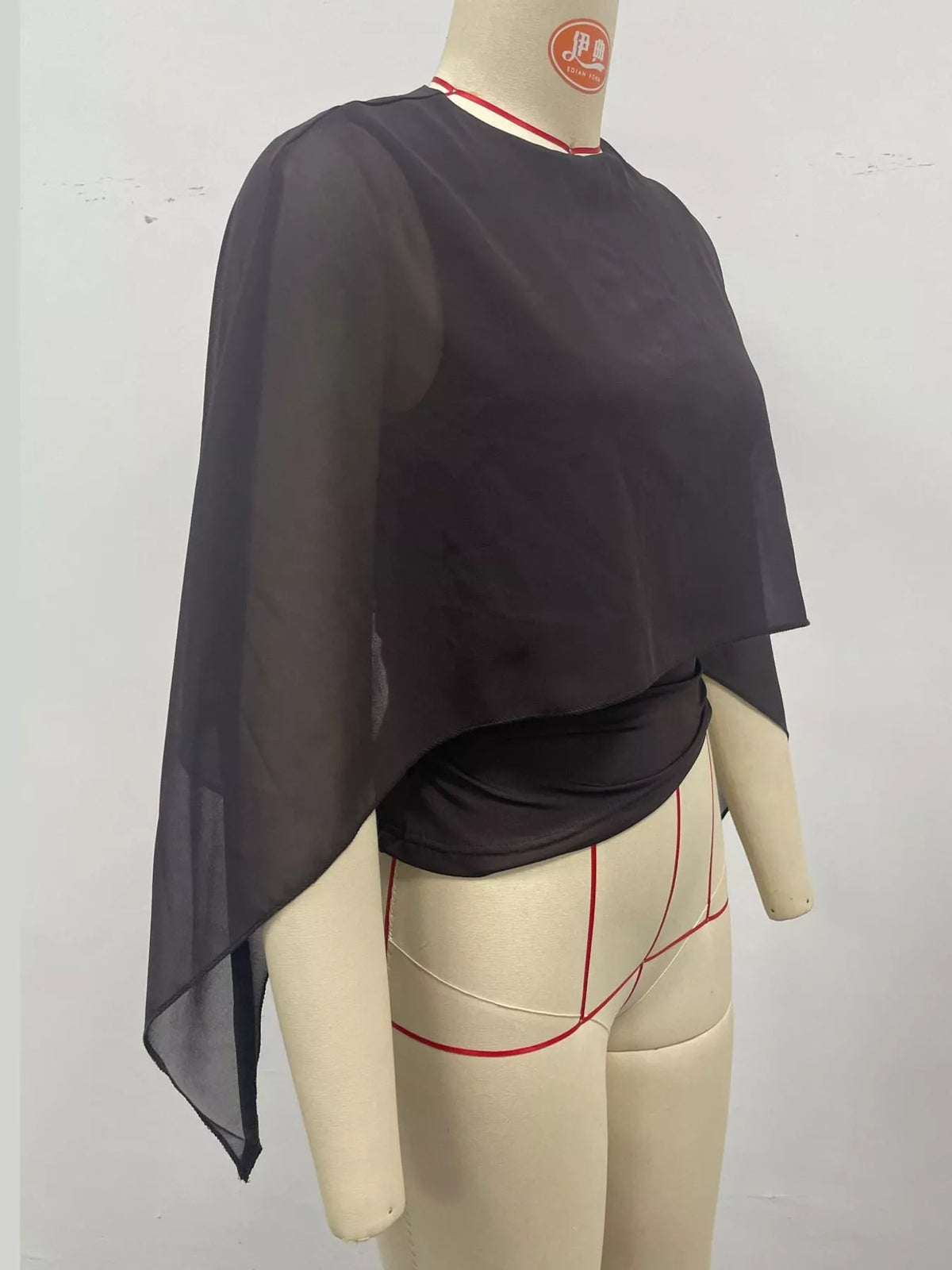 Black cape sleeve round neck blouse