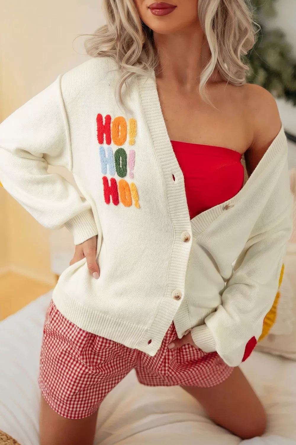 Trendsi 'HO HO HO' Button Up Knit Cardigan -