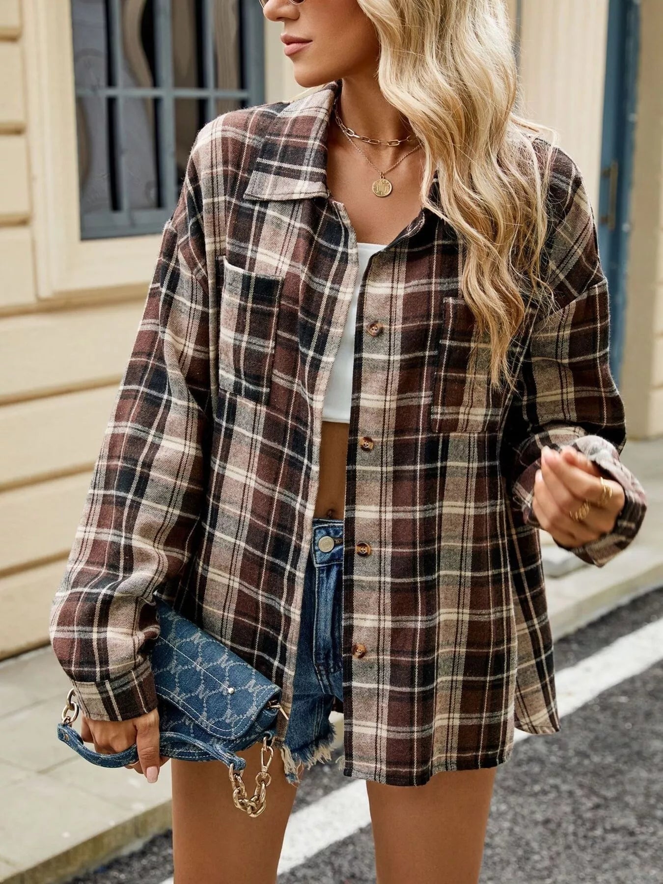 Trendsi Plaid Button Up Shirt -
