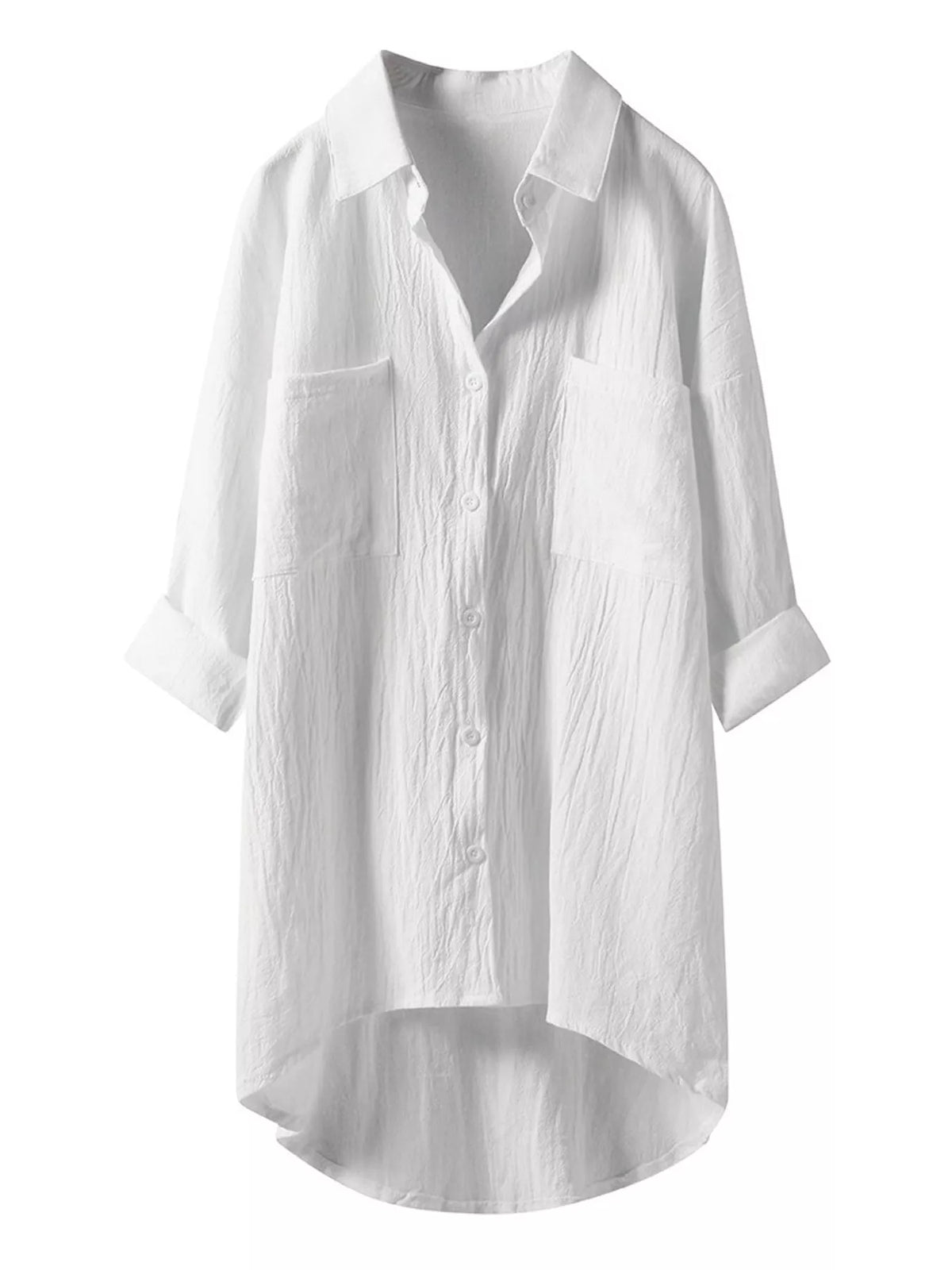 Cotton chest-pocket shirt, white flat front