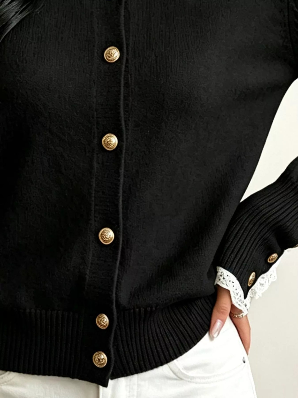 Trendsi Lace Trim Mock Neck Sweater -