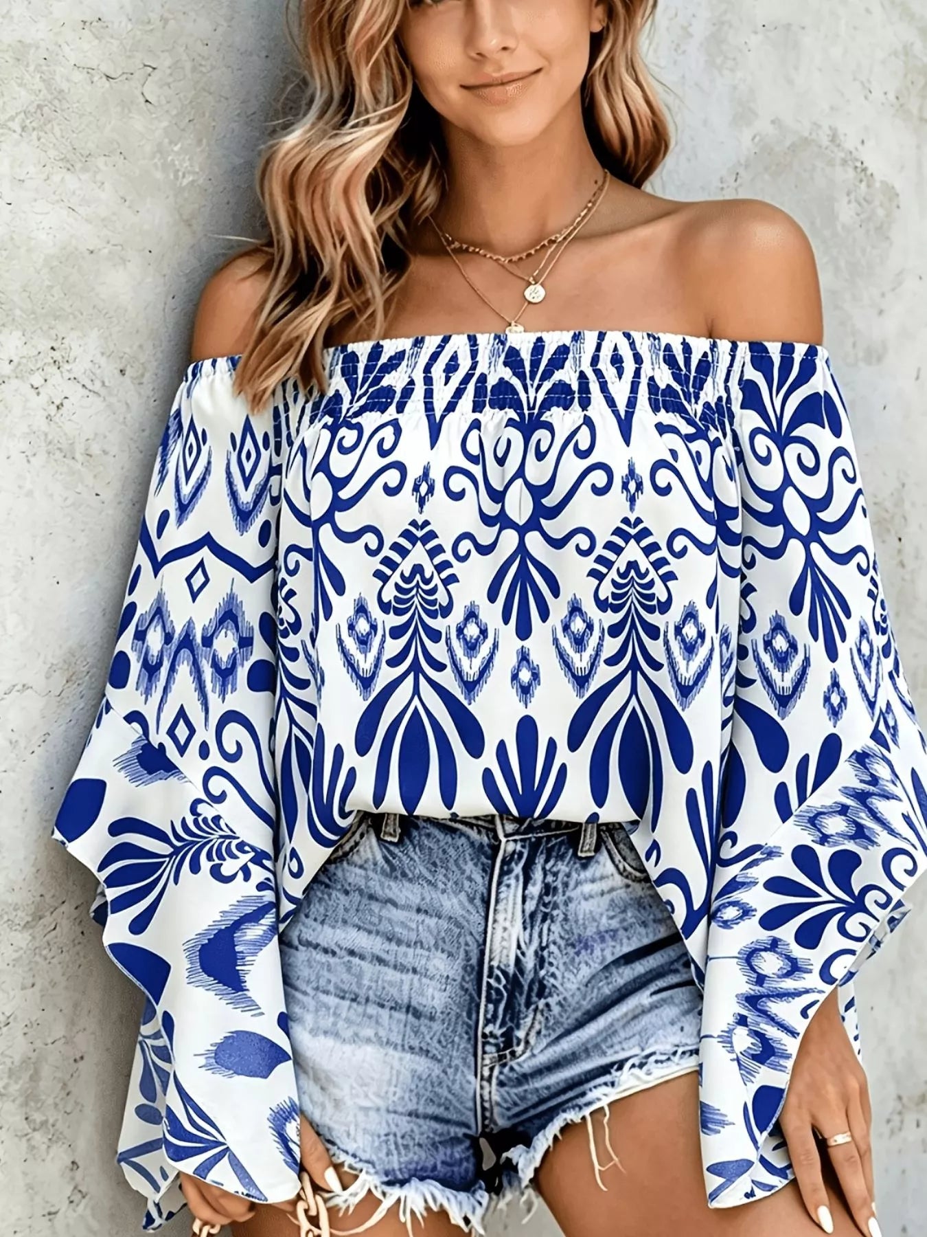 Trendsi Printed Off Shoulder Blouse -