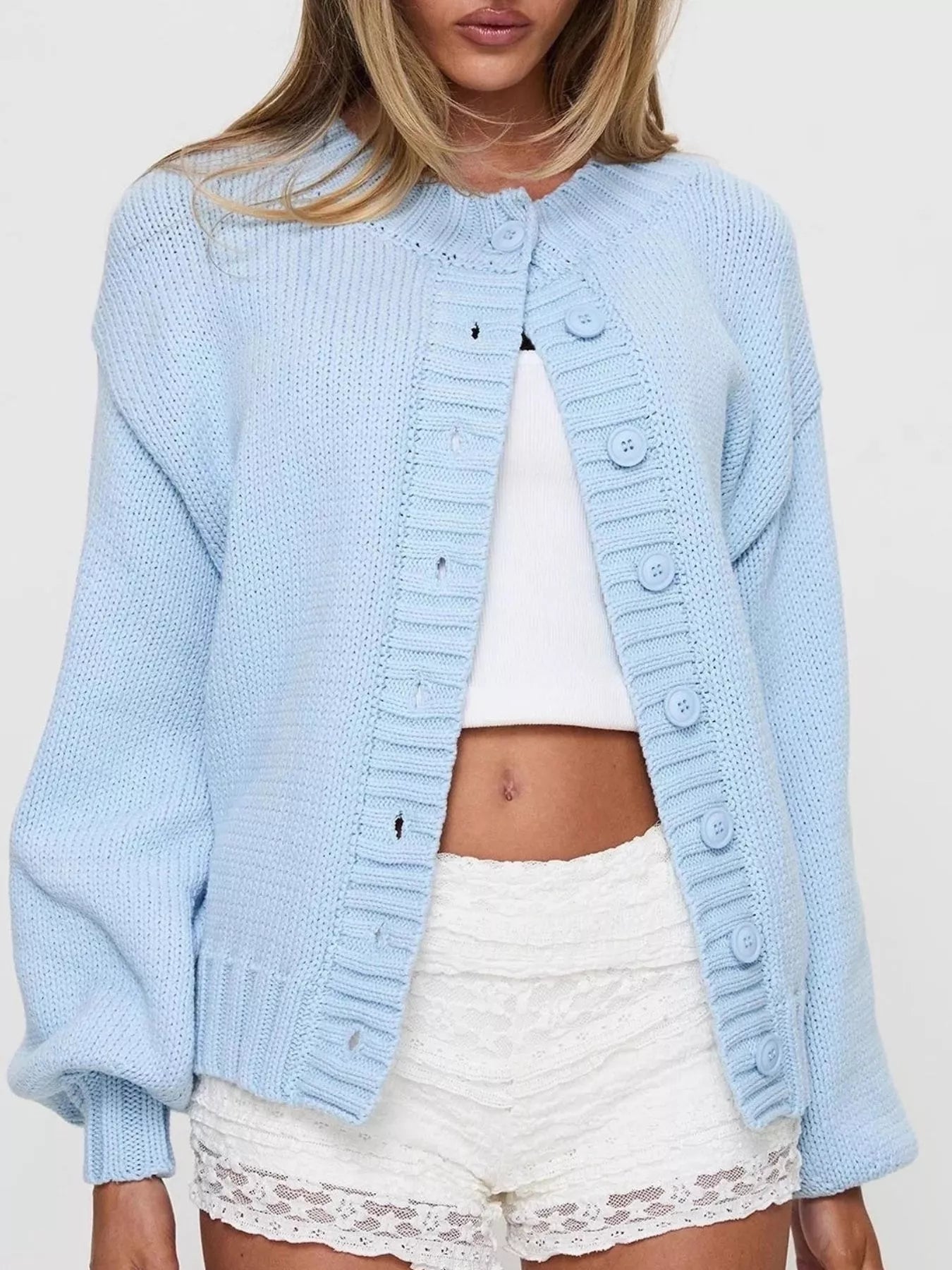 Trendsi Chunky Knit Button-Up Cardigan -