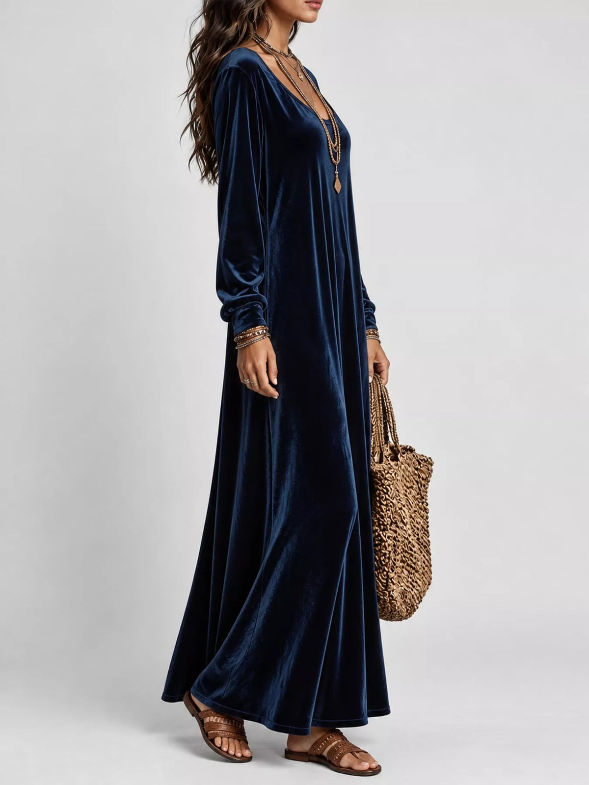 Velvet maxi dress, navy side